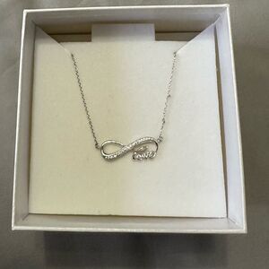 Cubic Zirconia Sideways Infinity with "love" Necklace in Sterling Silver NWT